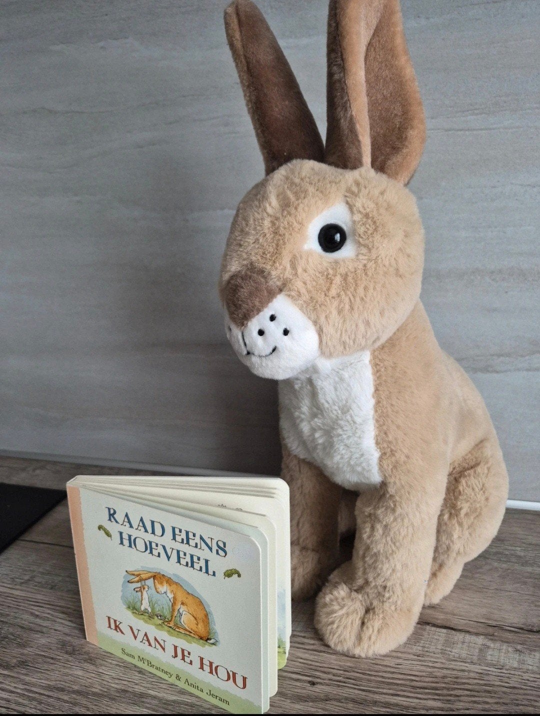 Raad eens hoeveel ik van je hou boekje + knuffel, Ophalen of Verzenden, Zo goed als nieuw