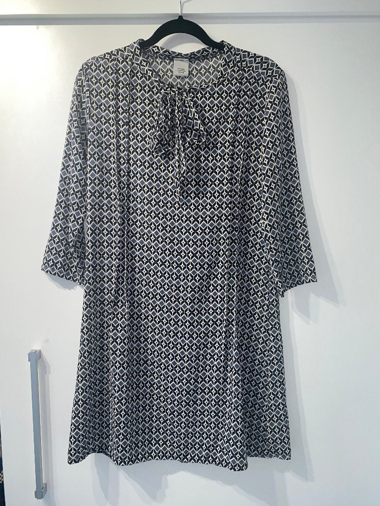 Fos fashion grafisch casual tuniek jurk met strik mt 38, Maat 38/40 (M), Blauw, FOS Amsterdam, Ophalen of Verzenden