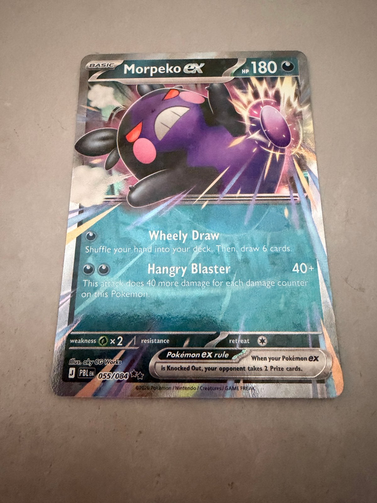 Morpeko ex 055/084 Holografische Pokémon Kaart, Hobby en Vrije tijd, Ophalen of Verzenden, Zo goed als nieuw, Losse kaart, Foil