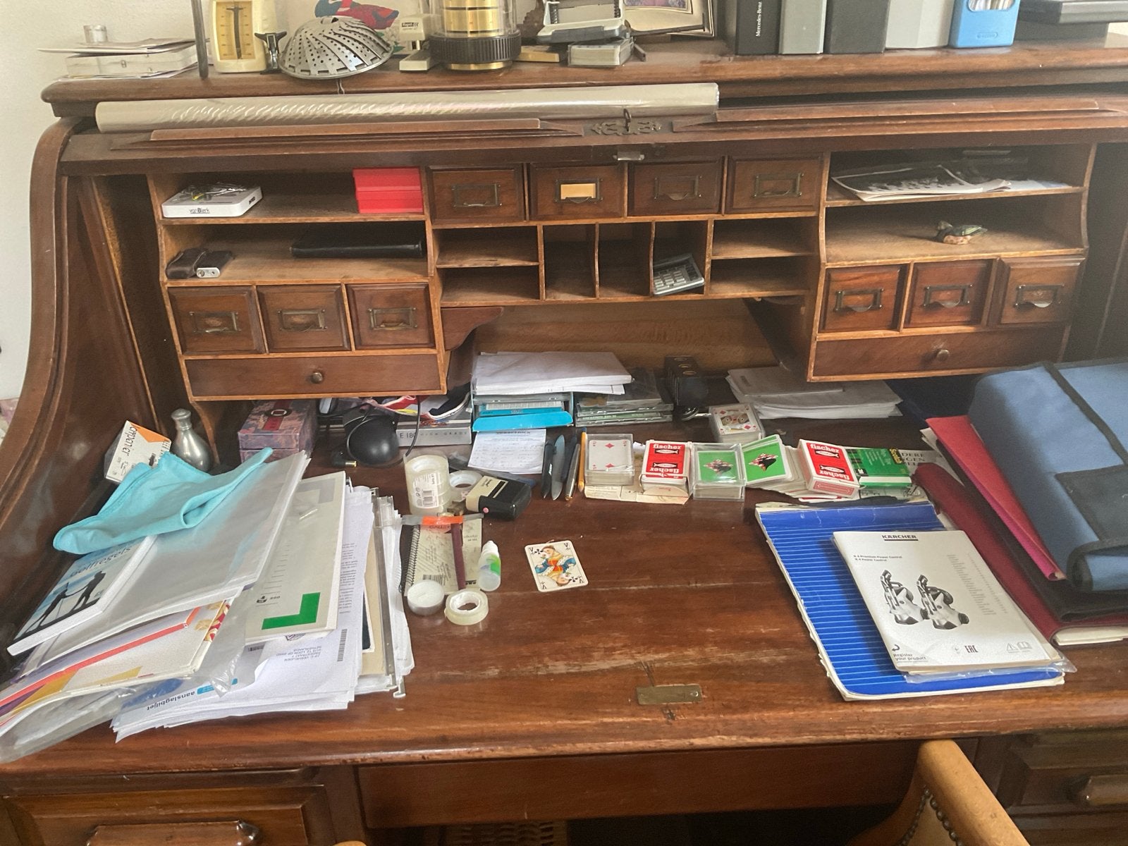 Antiek rolluikbureau van donker hout, Ophalen of Verzenden