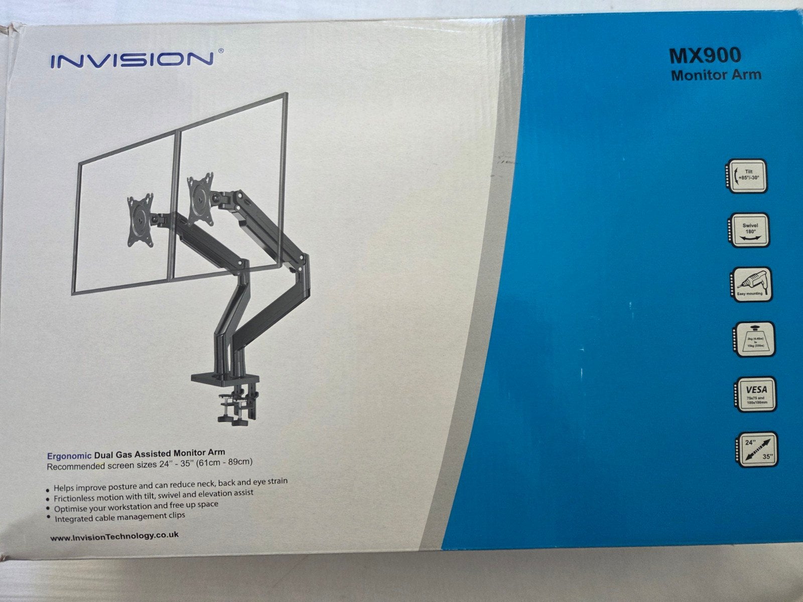 Invision mx900 dual monitor arm, Ophalen, Zo goed als nieuw, Invision, In diepte verstelbaar