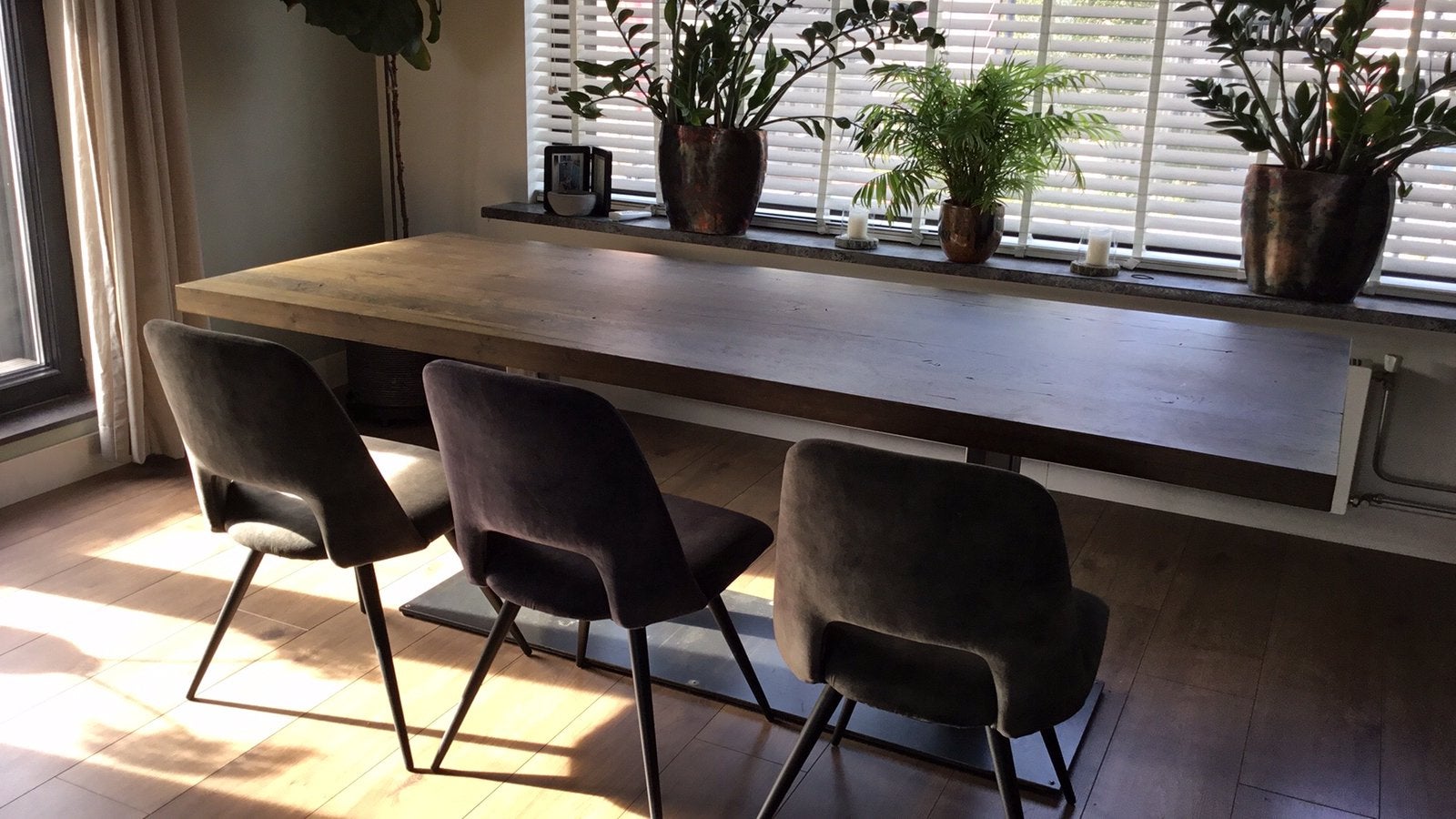 Tafel, stoelen en lampen, Ophalen, Zo goed als nieuw, Rechthoekig