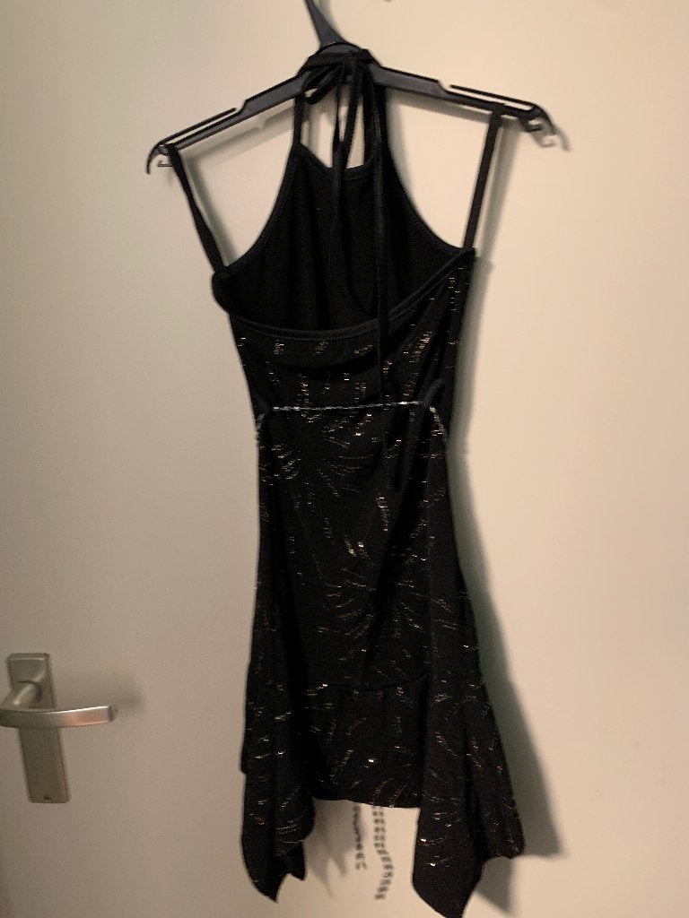 Gouden glitter halter jurk maat 116, Ophalen of Verzenden, Zo goed als nieuw, Meisje, Jurk of Rok