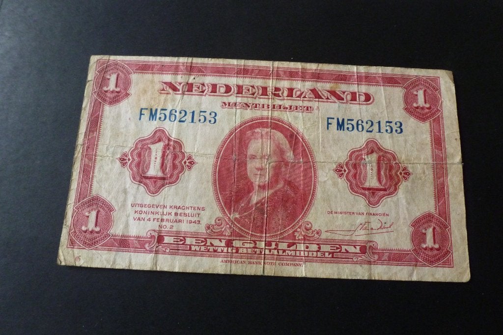 Bankbiljet - oude 1 gulden Wilhelmina 1943 fr (bi 15, Ophalen of Verzenden, 1 gulden, Los biljet