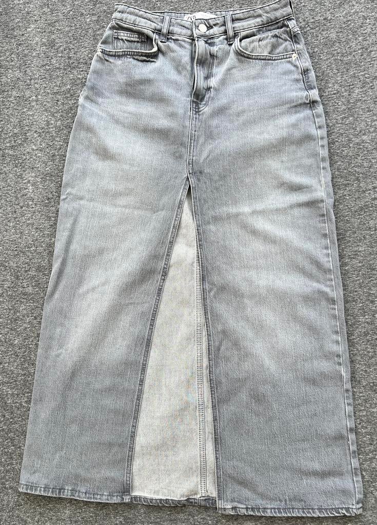 Zara lange denim rok – maat S – split voor – perfecte staat, Ophalen of Verzenden, Zo goed als nieuw, Maat 36 (S), Grijs