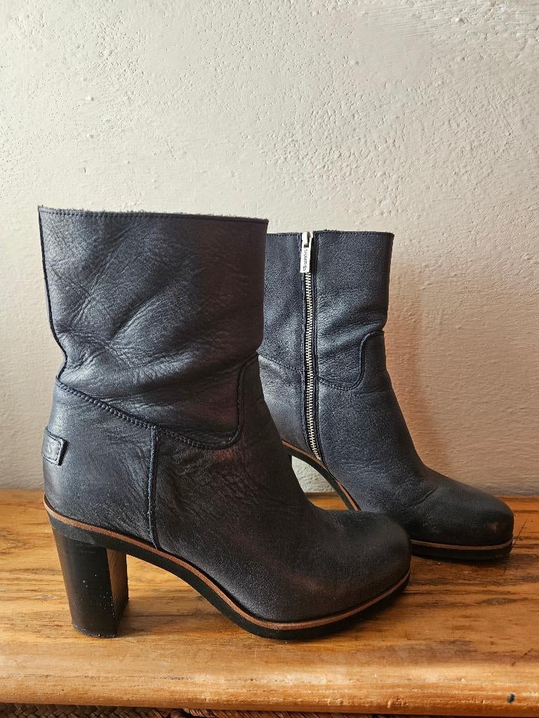 Mooie donkerblauwe lederen enkelaarzen van Shabbies mt. 40, Shabbies Amsterdam, Blauw, Lage of Enkellaarzen, Nieuw