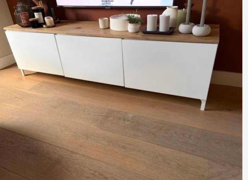 IKEA TV meubel met eikenhouten dekplaat, Ophalen, Gebruikt, 150 tot 200 cm, Eikenhout