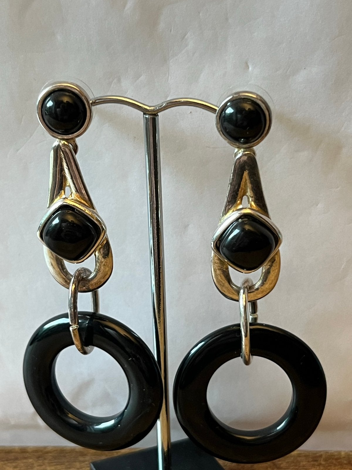 Art Deco Zilveren Oorbellen met Onyx - Gemerkt, Sieraden, Tassen en Uiterlijk, Oorbellen, Hangers, Verzenden, Zwart, Zo goed als nieuw