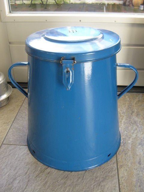 blauw emaille vetpot/reuzelpot 35x37cm, Ophalen