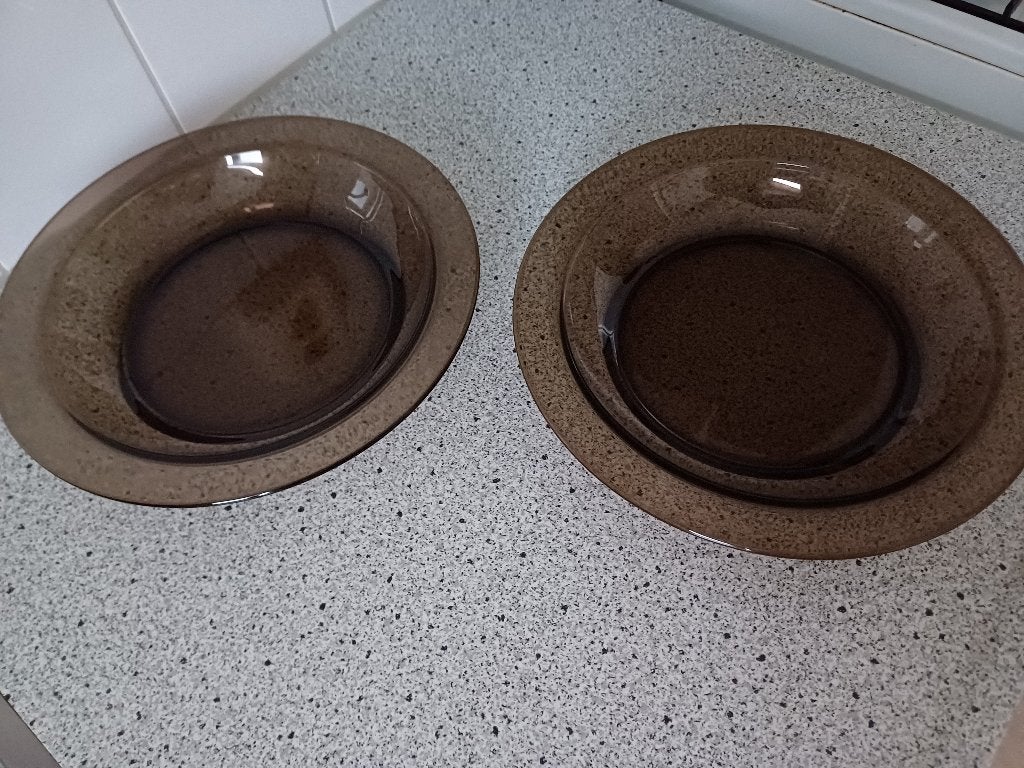 2 Grote rookglas schalen 27cm doorsnee, Huis en Inrichting, Keuken | Servies, Gebruikt, Ophalen of Verzenden, Overige stijlen