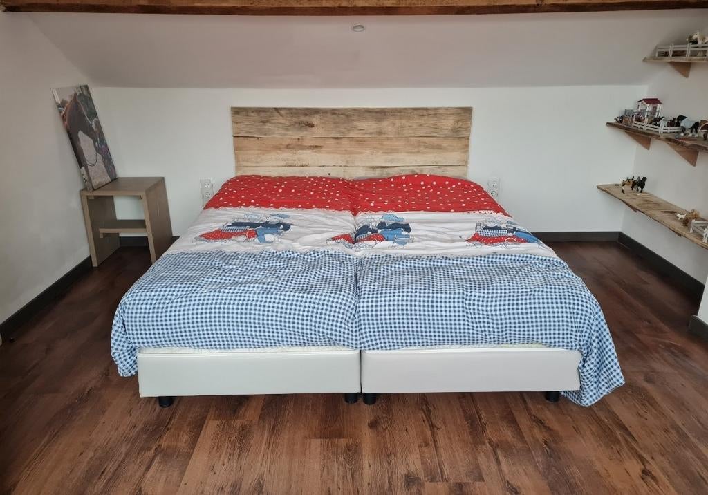 Boxspring met matras 160x200, Ophalen, Gebruikt, Wit, Tweepersoons