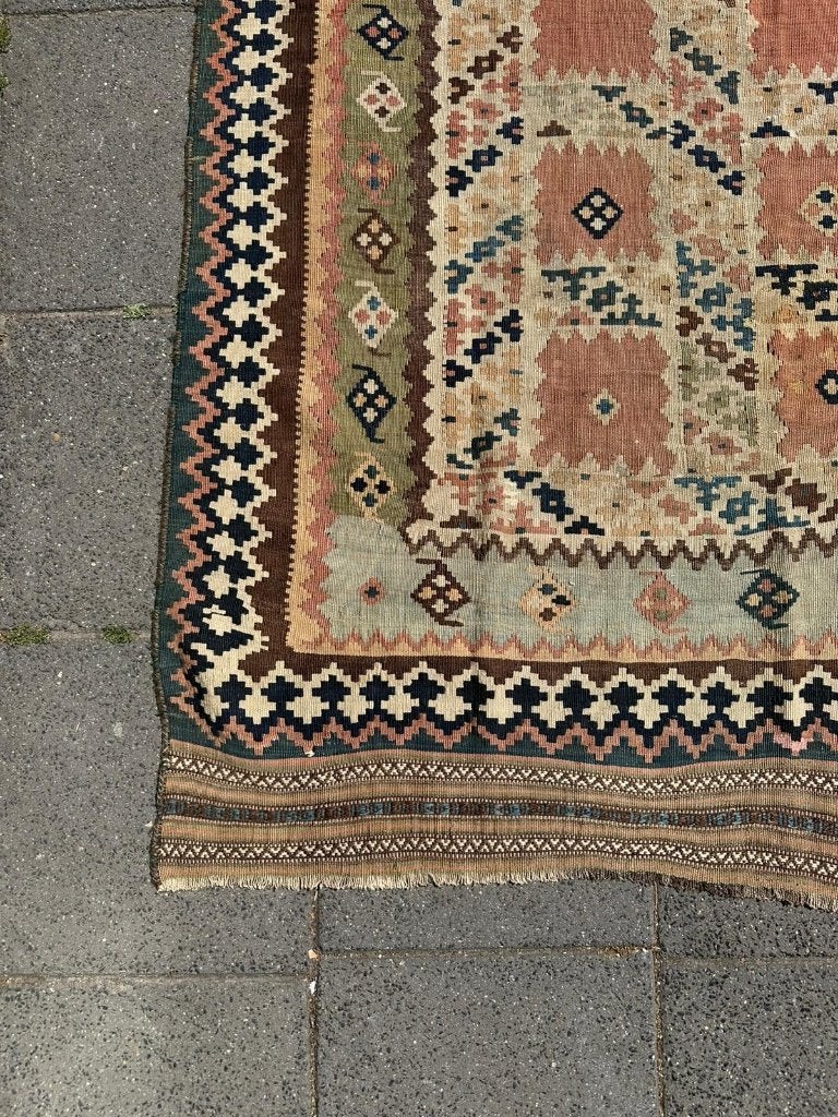 Antik Kilim Qashqai ( Handmade / Antique ) 216 x 157 cm, Wol, 200 cm of meer, Ophalen of Verzenden, Zo goed als nieuw