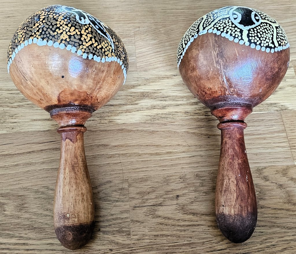 Set Indonesische kalebas‑maracas – schildpad & gekko, Ophalen of Verzenden, Zo goed als nieuw, Overige soorten