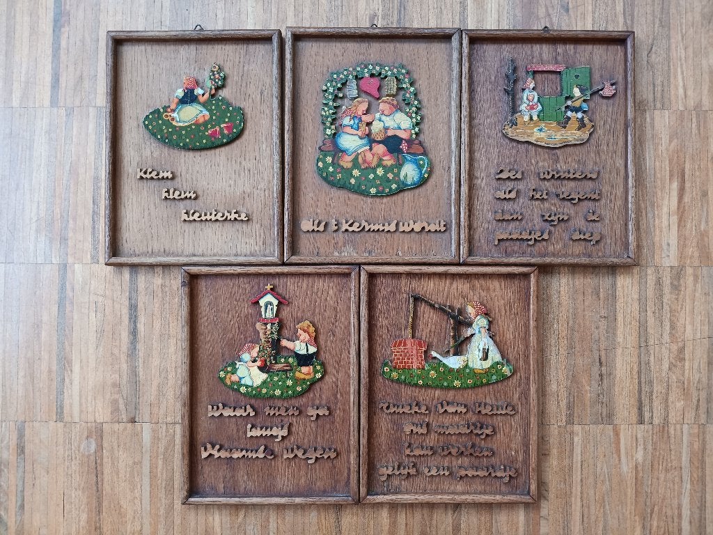 Set van 5 nostalgische houten spreuken, Ophalen of Verzenden