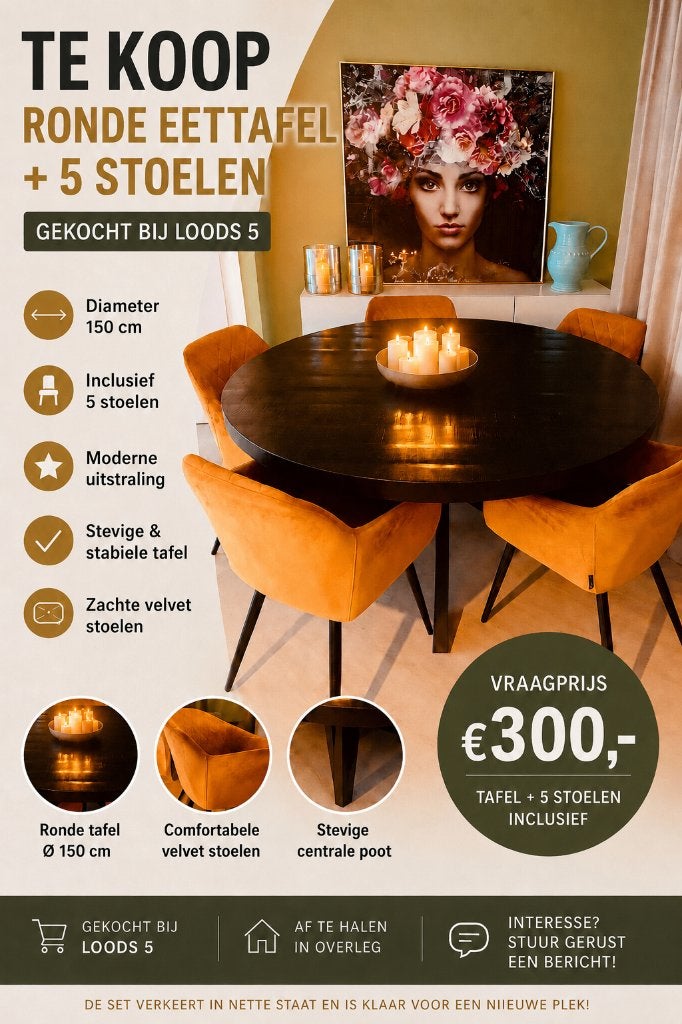 eetkamertafel met 5 stoelen, Huis en Inrichting, Tafels | Eettafels, Ophalen, Gebruikt, 100 tot 150 cm, 100 tot 150 cm