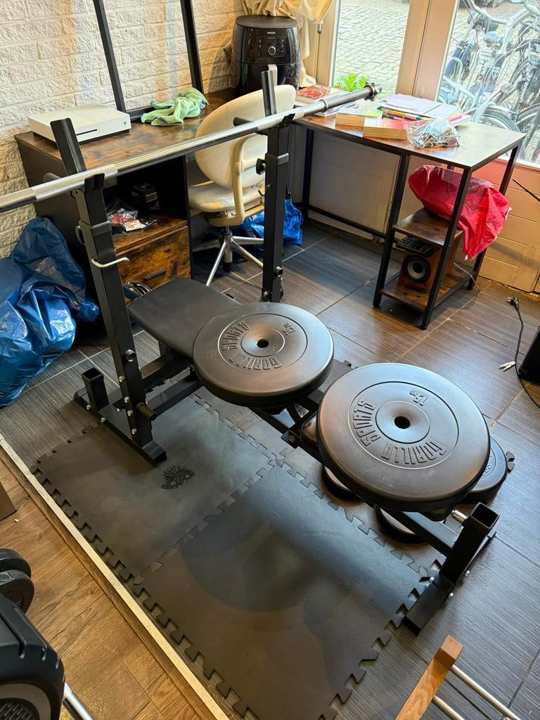 Fitness/ halterset zwart, Sport en Fitness, Ophalen, Zo goed als nieuw, Rug, Fitnessbank