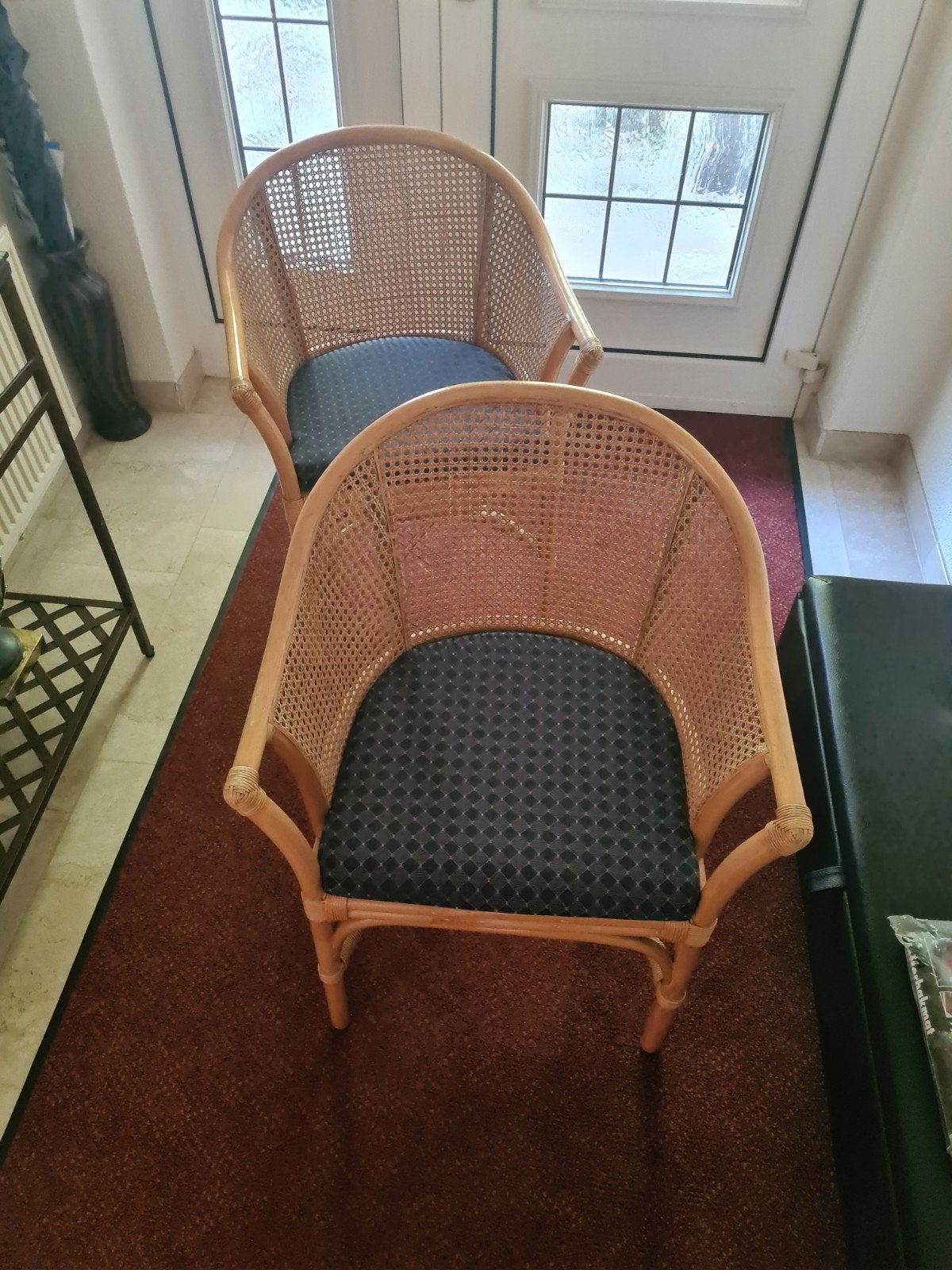 Set van 2 rotan stoelen met donkerblauwe kussens, Ophalen, Gebruikt, Twee, Bohemian, Klassiek