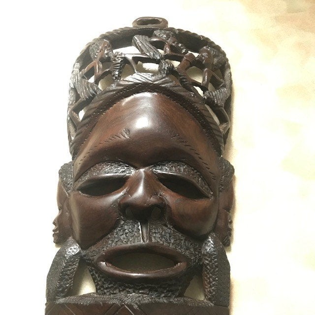 Vintage Johannesburg hout gesneden stam masker., Ophalen of Verzenden, Hout