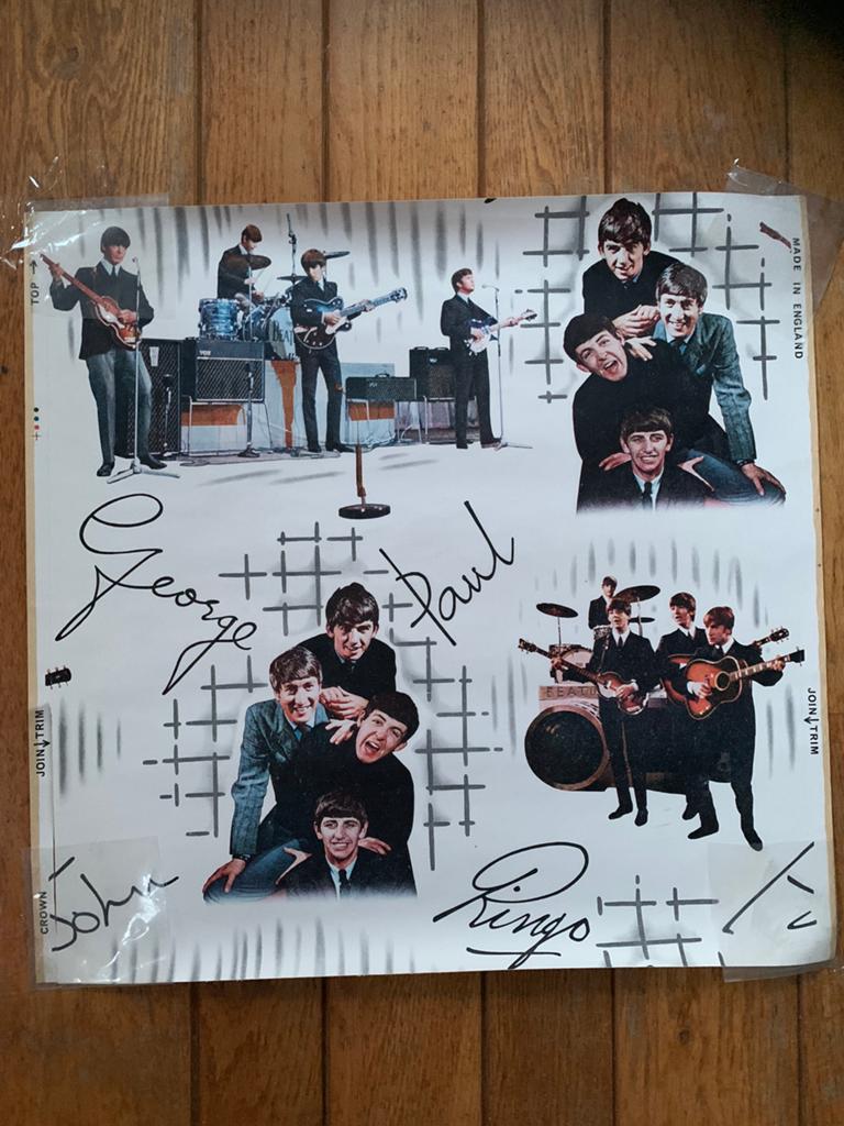 The Beatles 1964 origineel behang 55,5 cm x 53,5 cm, Ophalen of Verzenden, Gebruikt, Poster, Artwork of Schilderij