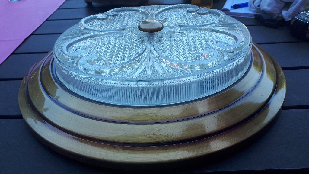 Vintage Glazen Plafondlamp Plafonnière 43 cm Breed, Huis en Inrichting, Lampen | Plafondlampen, Ophalen, Gebruikt, Glas