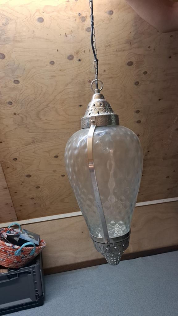 Vintage Marokkaanse Hanglamp - Glas en Metaal, Ophalen