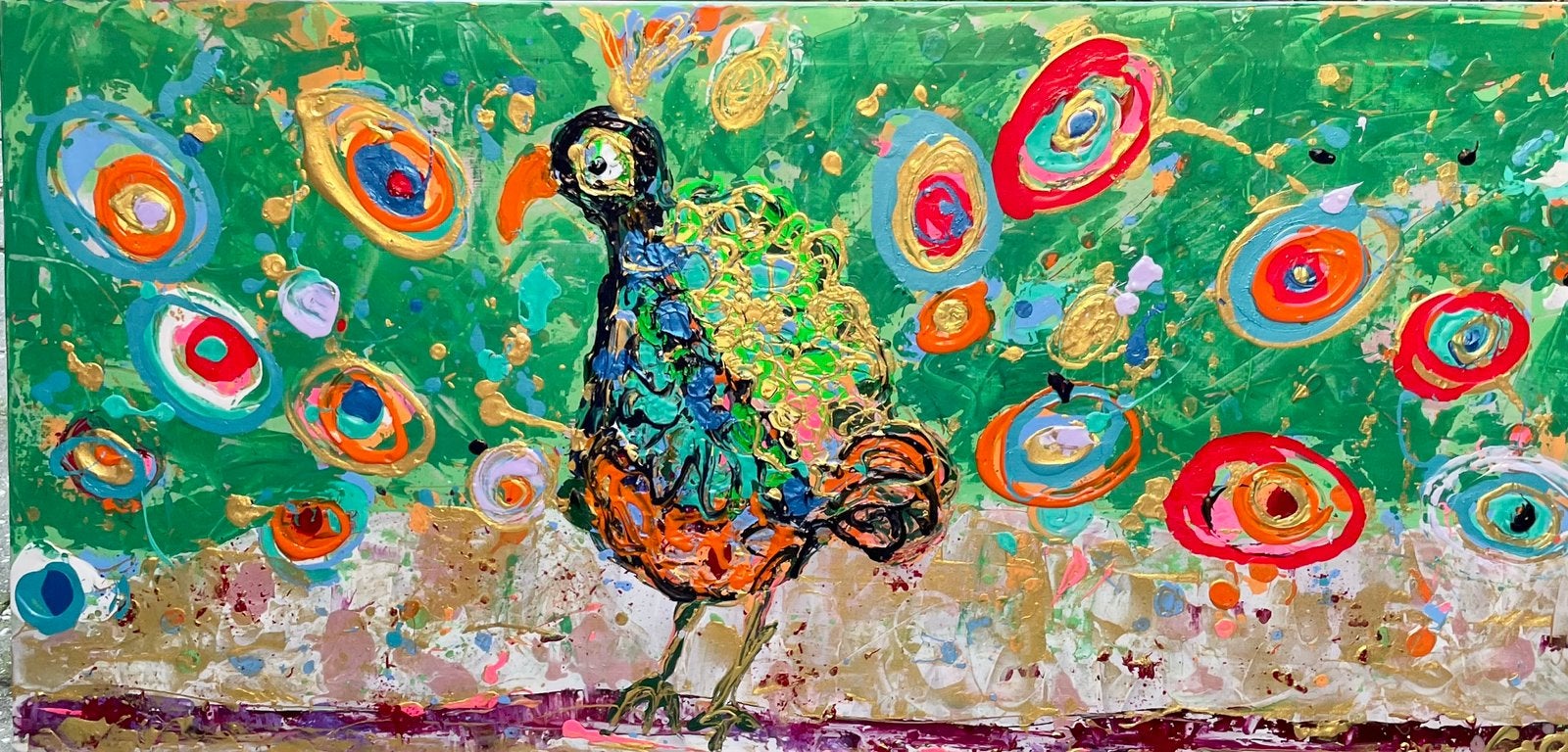 Abstract Modern Kunst: Levendige Vogel - Origineel Werk, Ophalen of Verzenden