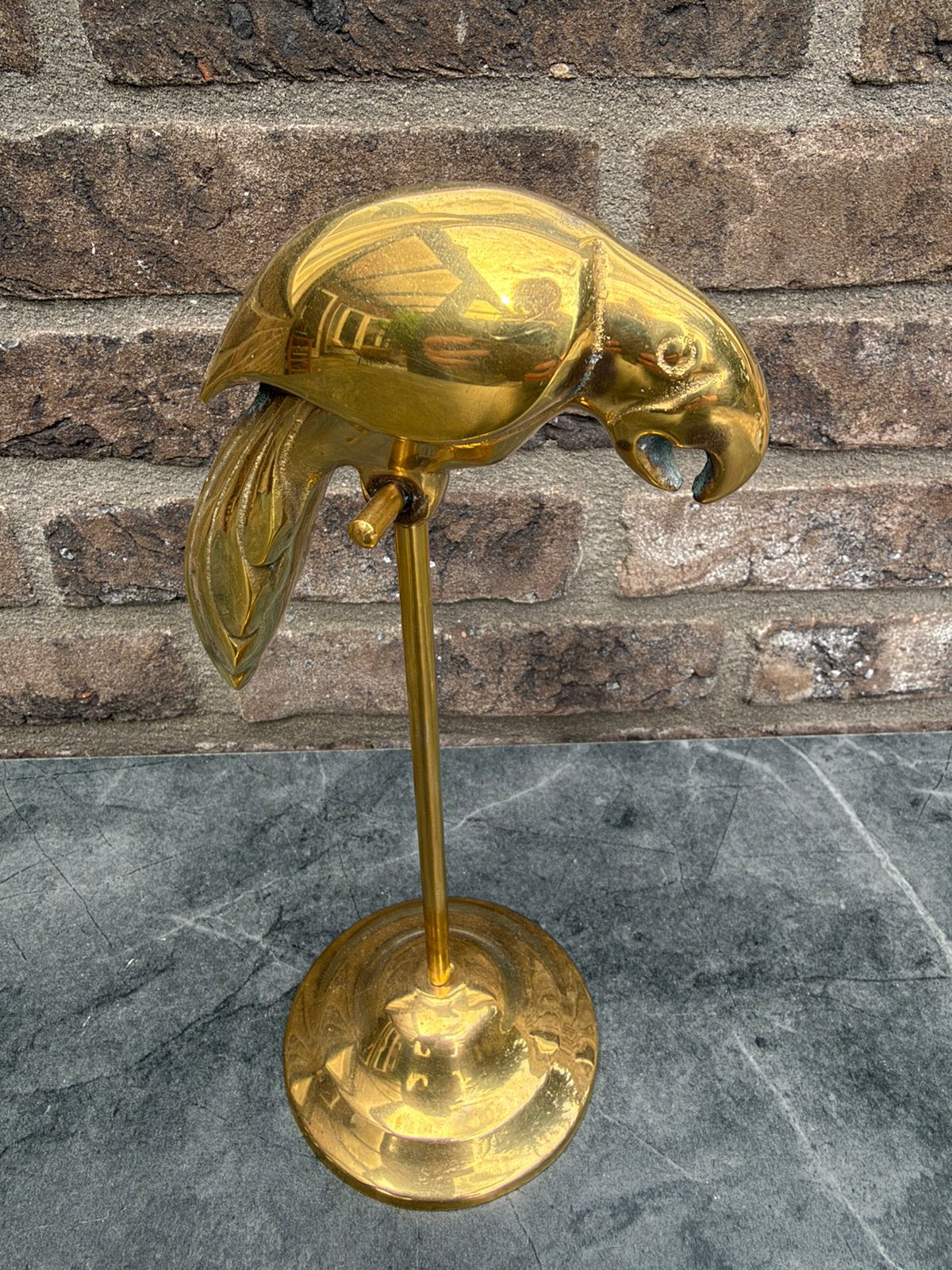 Vintage messing papegaai op standaard 26cm Holywood regency, Antiek en Kunst, Ophalen of Verzenden