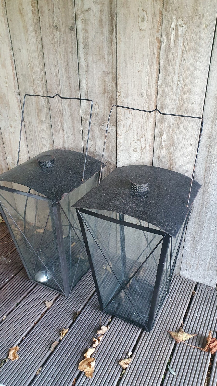 2 Grote Lantaarns 70 cm hoog - Metaal en Glas, Ophalen, Gebruikt, Metaal