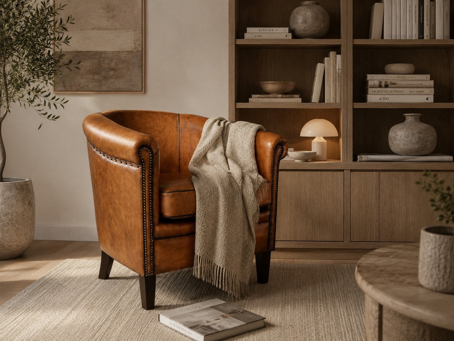 SCHAPENLEREN CLUB FAUTEUIL ROWLEY COGNAC BRUIN SCHAPENLEER, Ophalen of Verzenden, Nieuw, 75 tot 100 cm, Leer