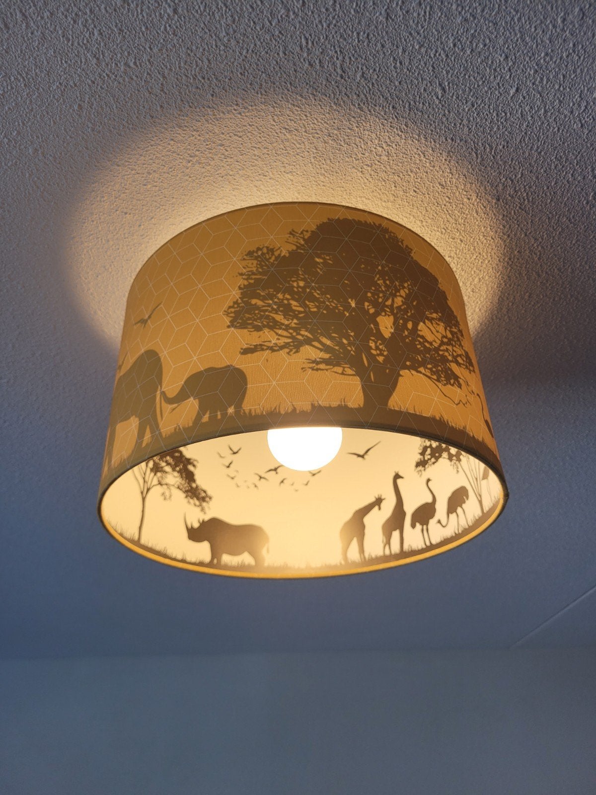 Gele Kinderkamer Plafondlamp met Safari Dieren, Ophalen