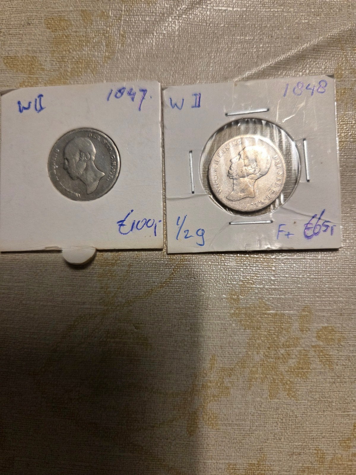Zilveren ½ Gulden Koning Willem II 1847 & 1848, ½ gulden, Setje, Zilver, Ophalen of Verzenden