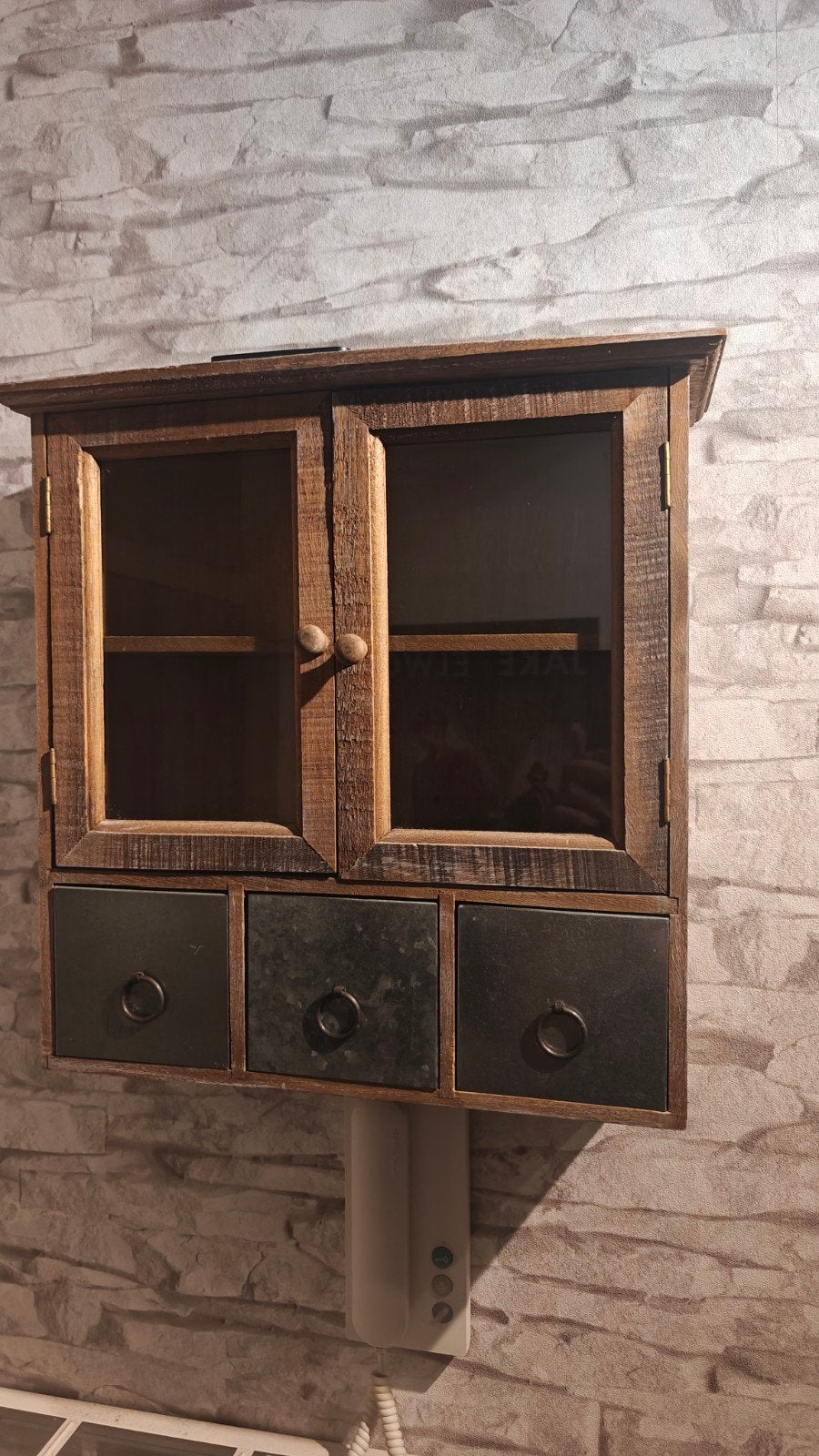Houten Vitrine kastje, Ophalen, 50 tot 100 cm, Glas, Minder dan 100 cm