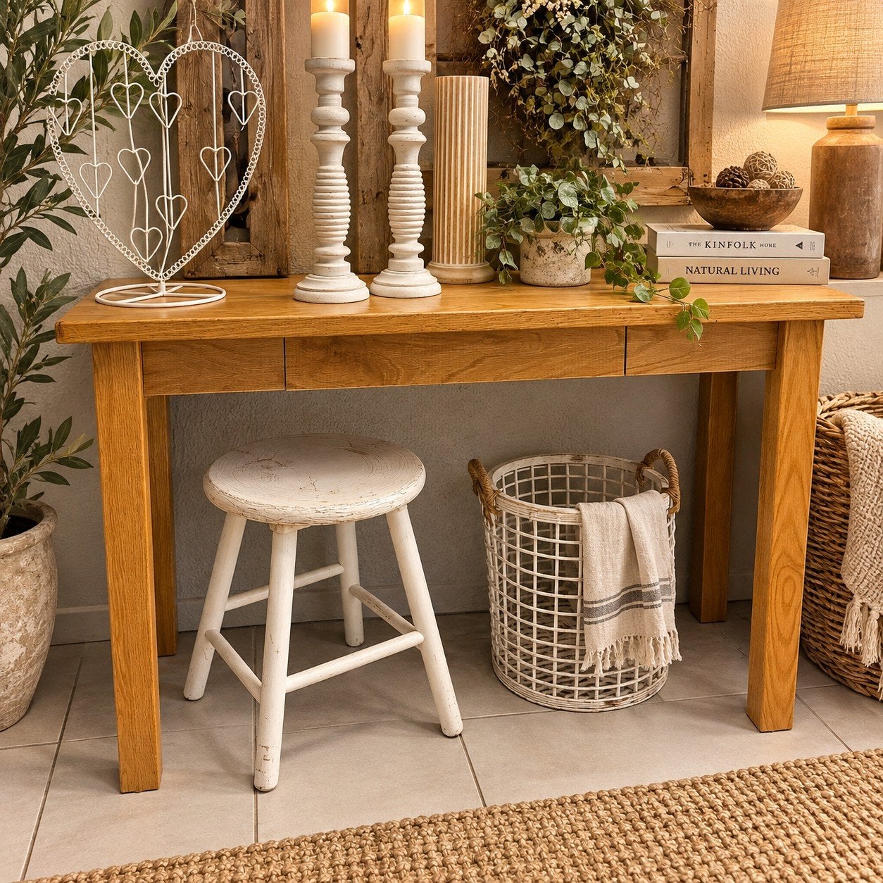 Eiken sidetable / wandtafel met lade, Ophalen