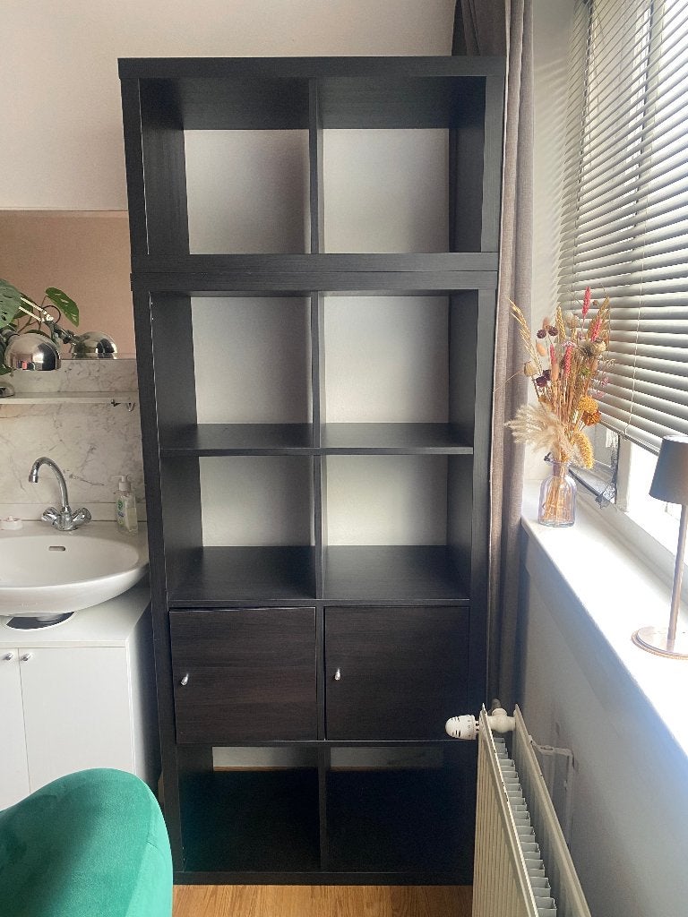 Zwarte IKEA KALLAX kast (10 vakken + 2 deurtjes), 50 tot 100 cm, 150 tot 200 cm, 25 tot 50 cm, Ophalen