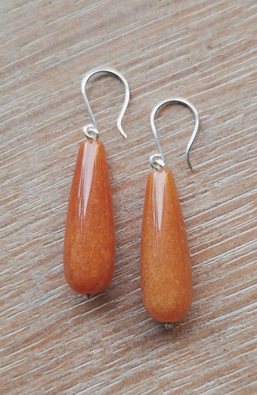 handgemaakte oorbellen echt zilver en aventurijn, Hangers, Verzenden, Nieuw, Oranje