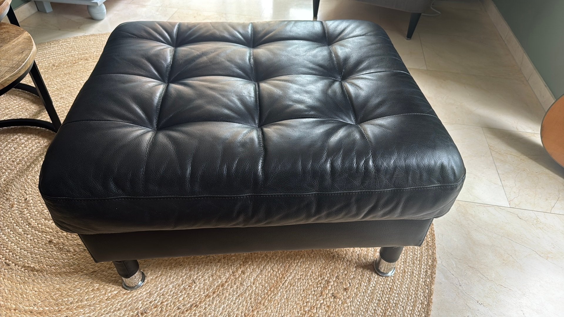Poef Landskrona Ikea zwart leer, Huis en Inrichting, Ophalen, Zo goed als nieuw, Rechthoekig, Leer