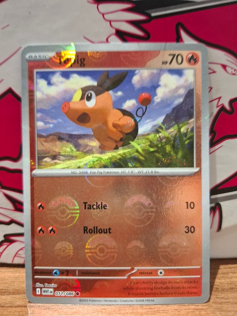 Pokemon Tepig WHT 011/086 pokeball, Ophalen of Verzenden, Nieuw, Losse kaart