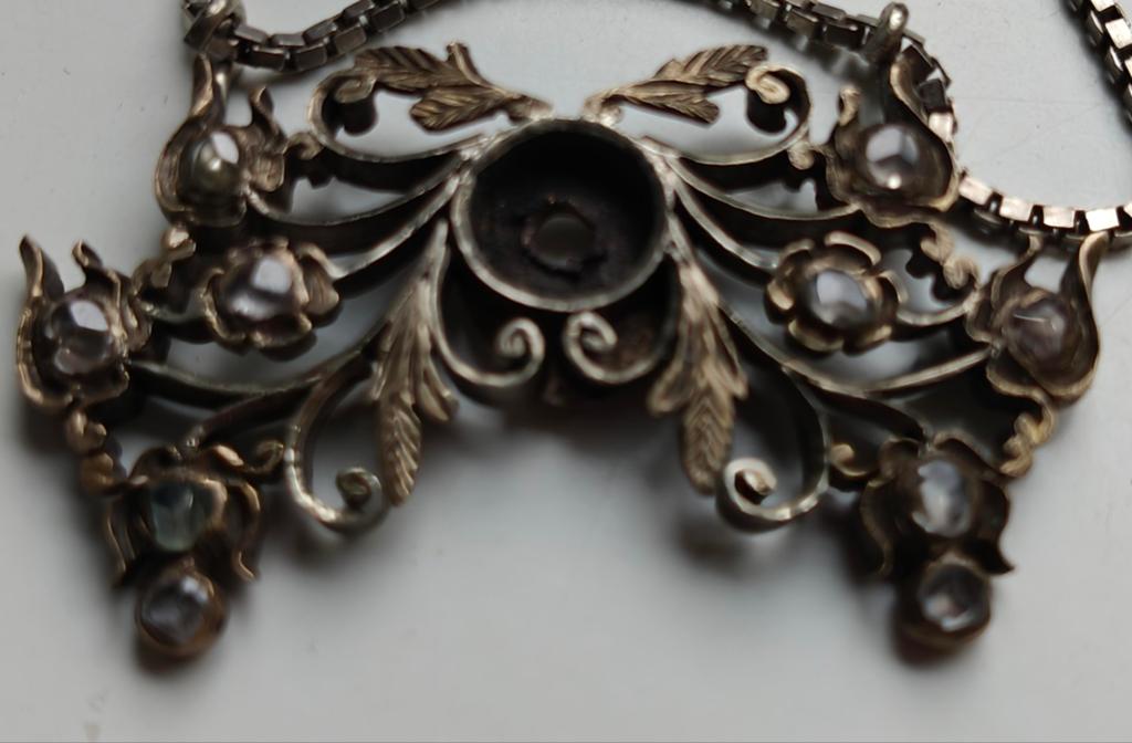 Zilveren Hanger met Roosgeslepen Diamanten, Gebruikt, Ophalen of Verzenden, Zilver, Zilver