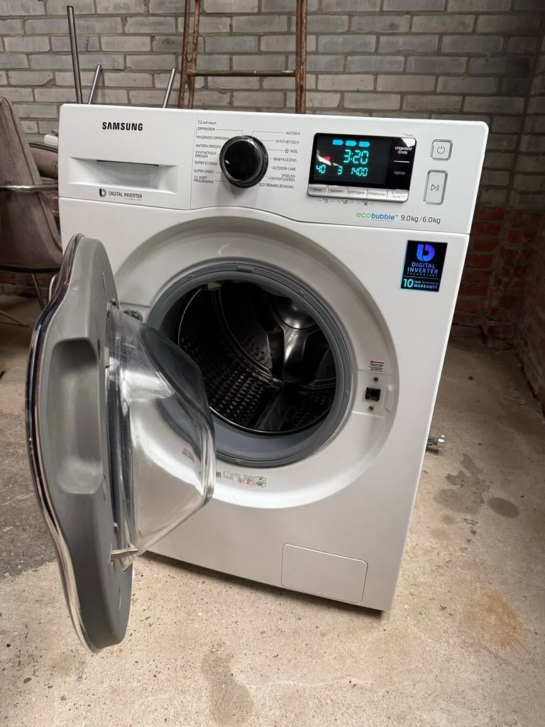 Samsung EcoBubble Was- droogcombinatie WD90J6A00AW - 9kg, 8 tot 10 kg, Ophalen, Gebruikt, 85 tot 90 cm