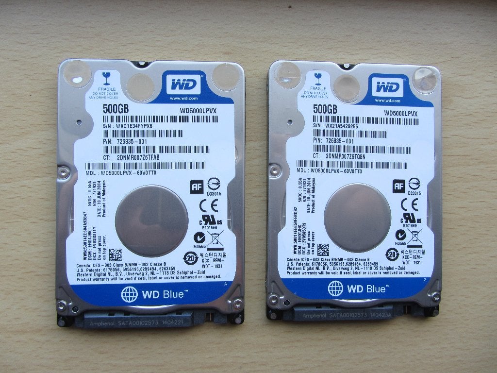 2x Western Digital Blue 500GB 5400RPM SATA 6Gbps 8MB Cache, Intern, Zo goed als nieuw, 500 Gb, Laptop