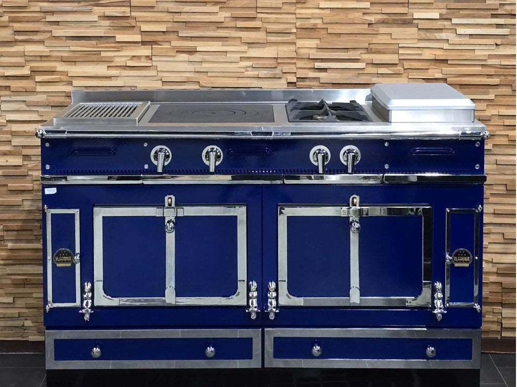 Luxe La Cornue Chateau Fornuis 140cm blauw + rvs & afzuigkap, Witgoed en Apparatuur, Fornuizen, Niet ingevuld, 60 cm of meer, Niet ingevuld