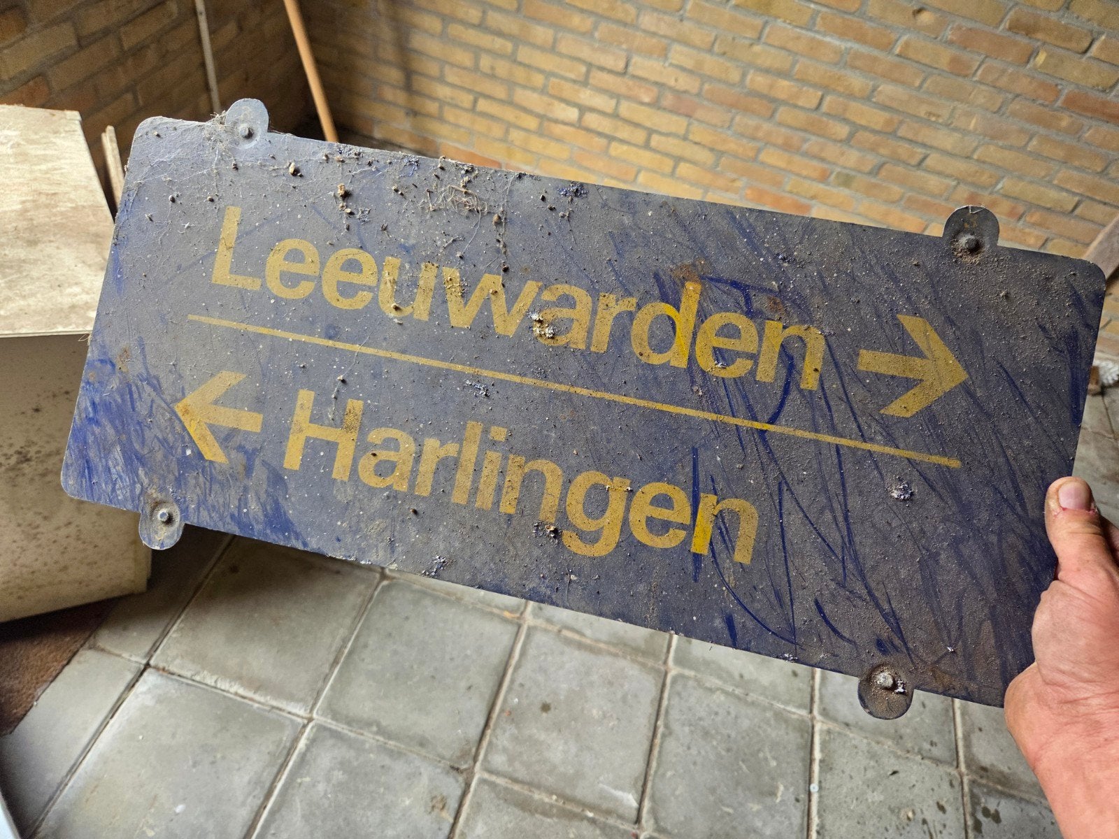 Oud stationsbord/ wegwijzer station Leeuwarden - Harlingen, Verzenden, Overige typen, NS, NS