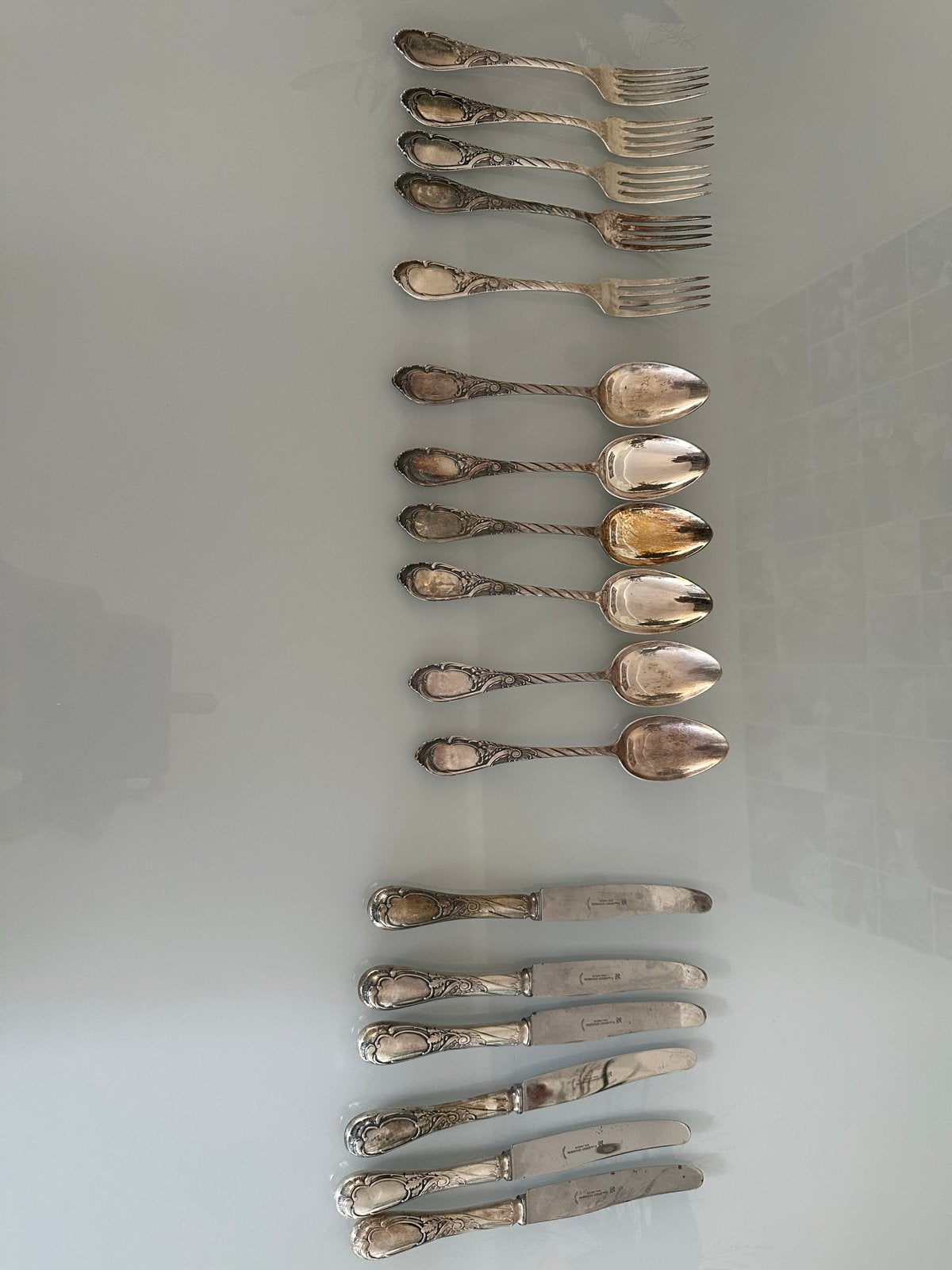 Antiek verzilverd bestekset - 17 stuks, Ophalen of Verzenden