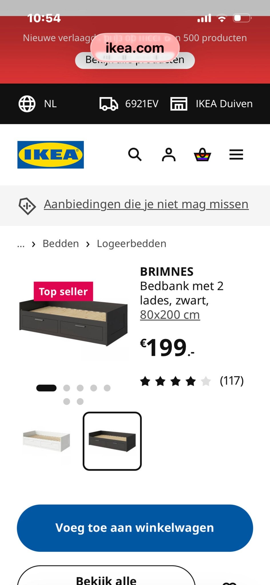 IKEA BRIMNES BED eenpersoonsbed Bedbank met 2 lades, 80x200, Huis en Inrichting, Overige materialen, Gebruikt, Eenpersoons, Zwart