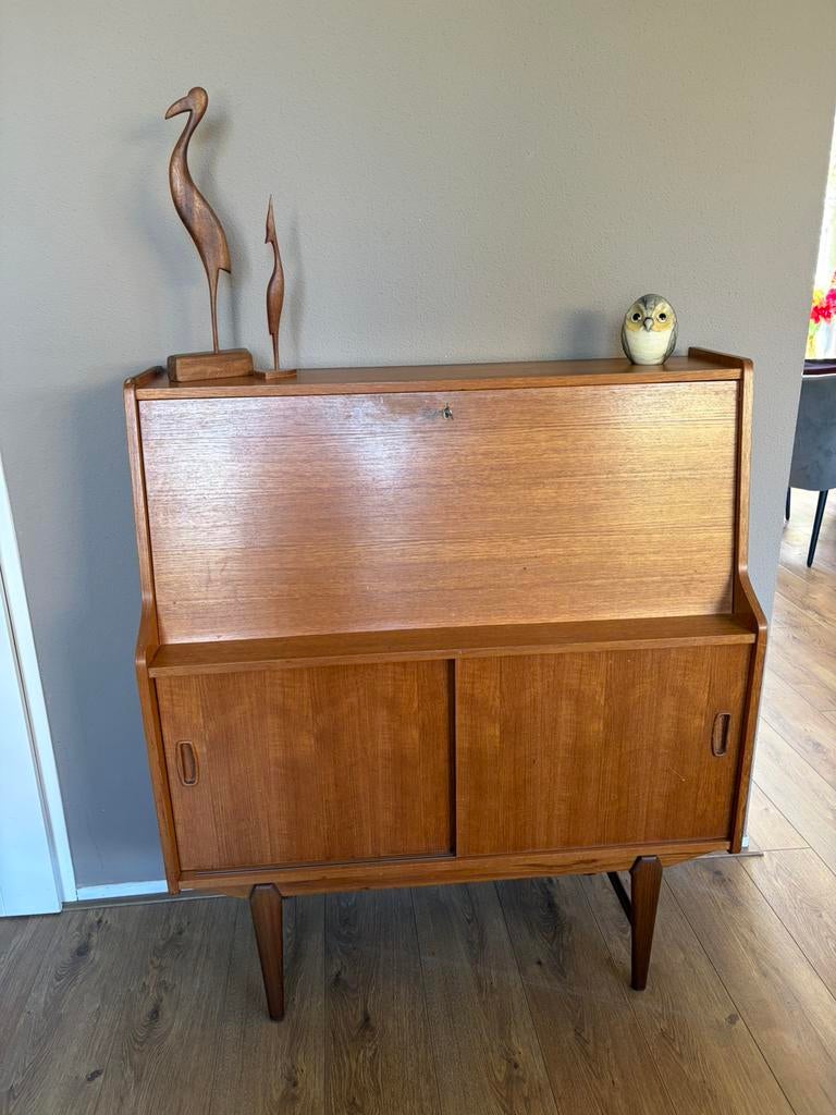 Vintage Teak Highboard Secretaire Bureau Jaren '60, Ophalen, Gebruikt