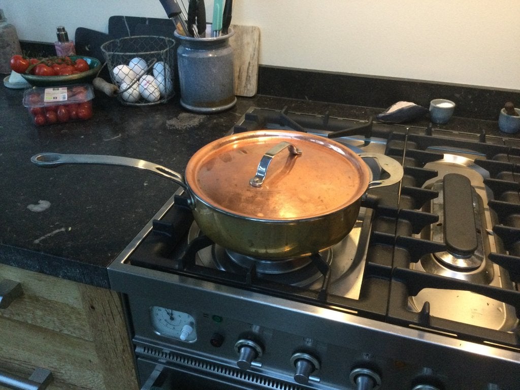 Koperen Hapjespan/ Sauteerpan, Ophalen, Zo goed als nieuw, Koper, Sauteerpan