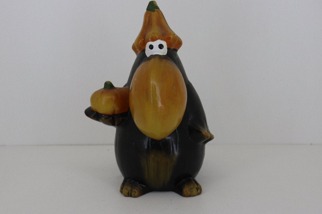 Sfeervol Vogel/Raven Beeldje met Pompoen (Halloween / Herfst, Overige onderwerpen, Ophalen of Verzenden, 20 - 50 cm, Steen of Keramiek