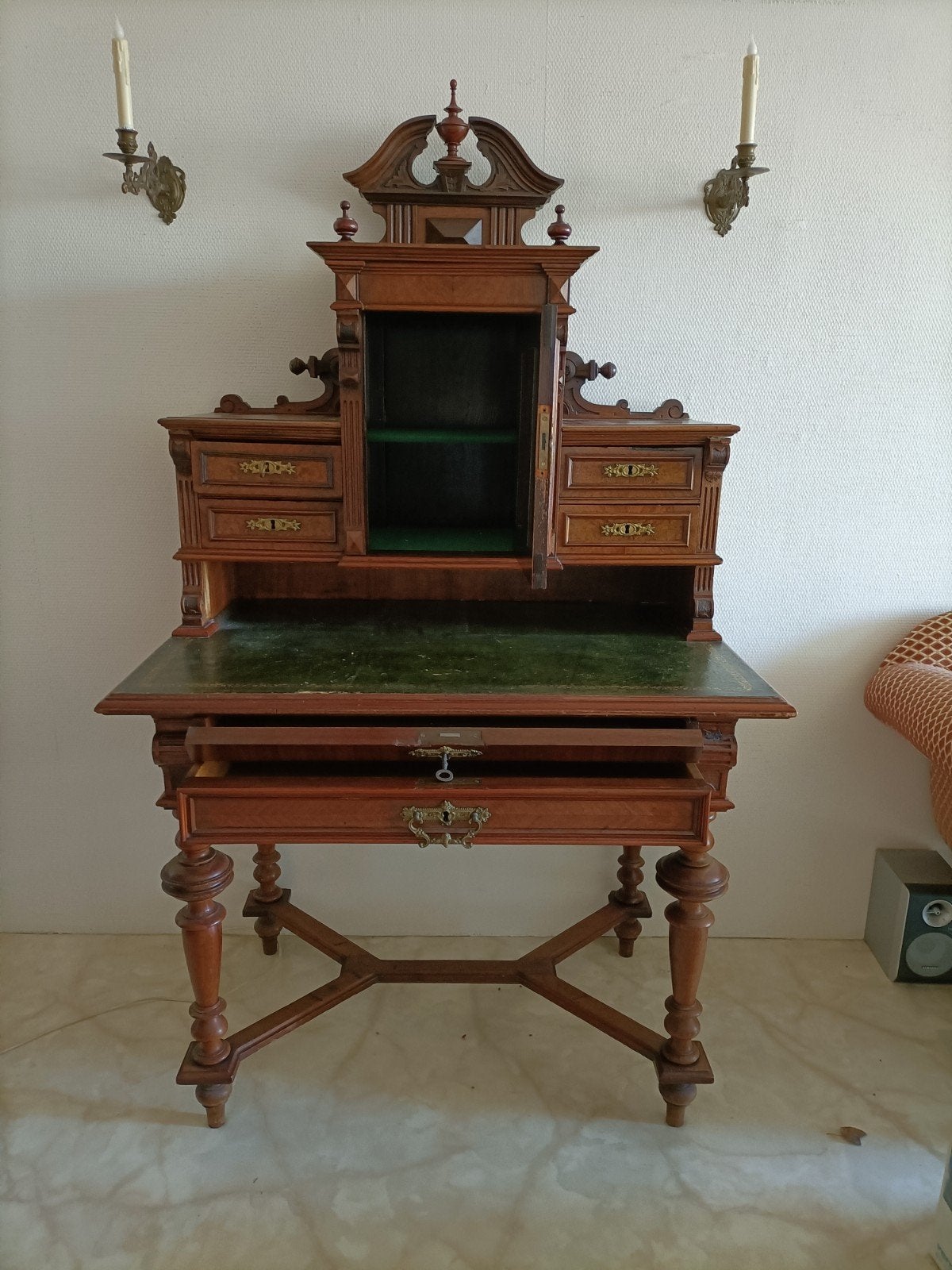 Antieke Notenhouten Secretaire - Gründerzeit (ca. 1880), Ophalen