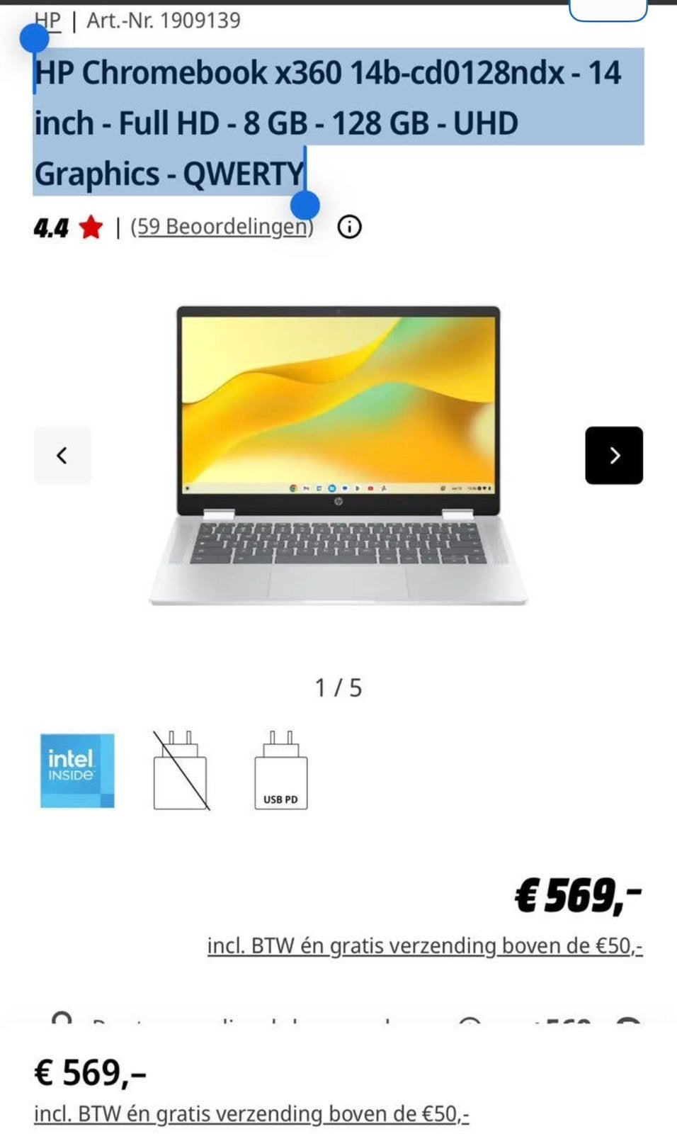 HP Chromebook x360 14b (14 inch -8GB RAM-128 GB-Touchscreen), 14 inch, 8 GB, Touchscreen, Zo goed als nieuw