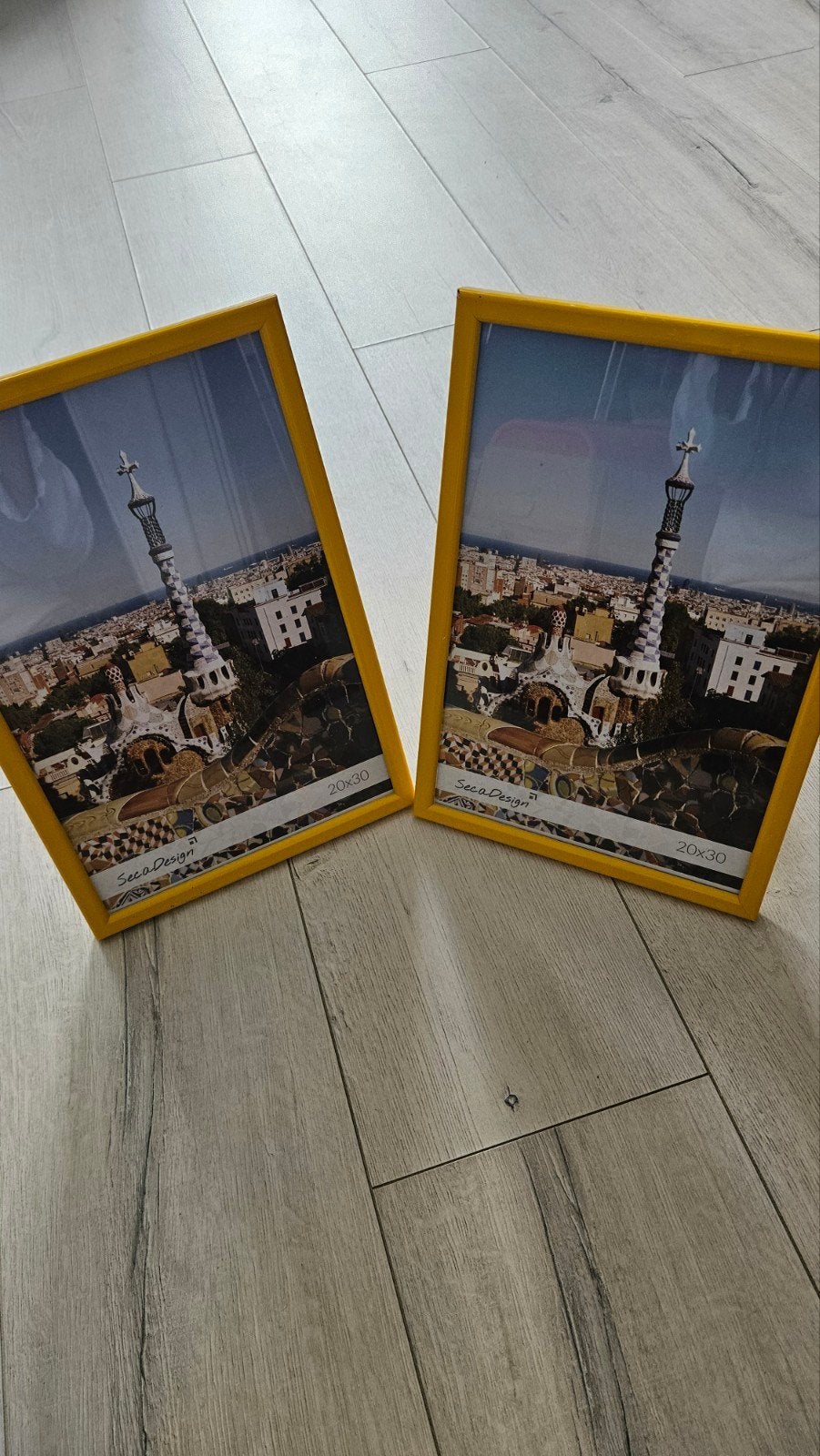 Set van 2 gele fotolijsten 20x30 cm, Kunststof, Gebruikt, Geel, Ophalen of Verzenden